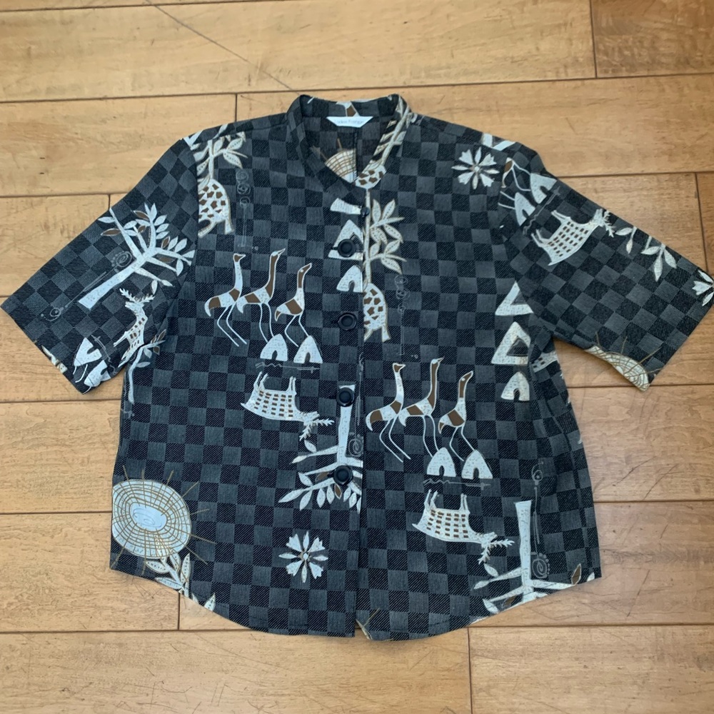 Japanese Vintage Animal Print Button Front Shirt S-M